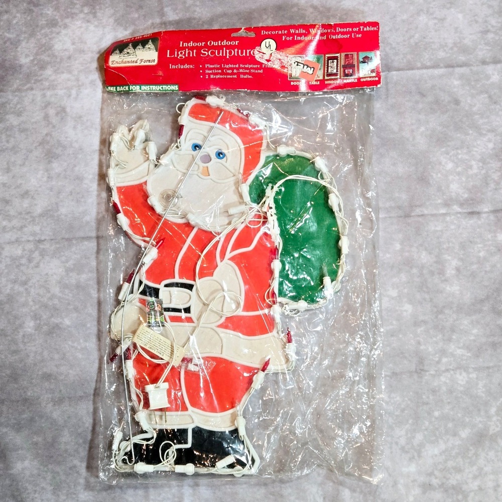 Enchanted Forest Santa Indoor Outdoor Lighted Frame Wire Suction Cup Stand